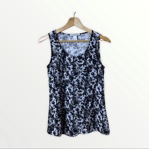 White House Black Market Black White Floral Sleeveless Top